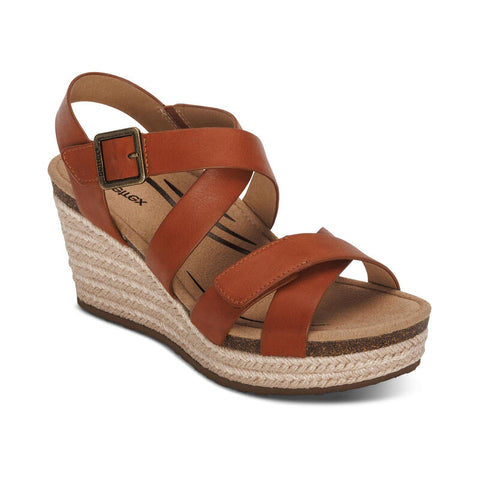 Anna Strappy Espadrille Wedge Sandal in Cognac