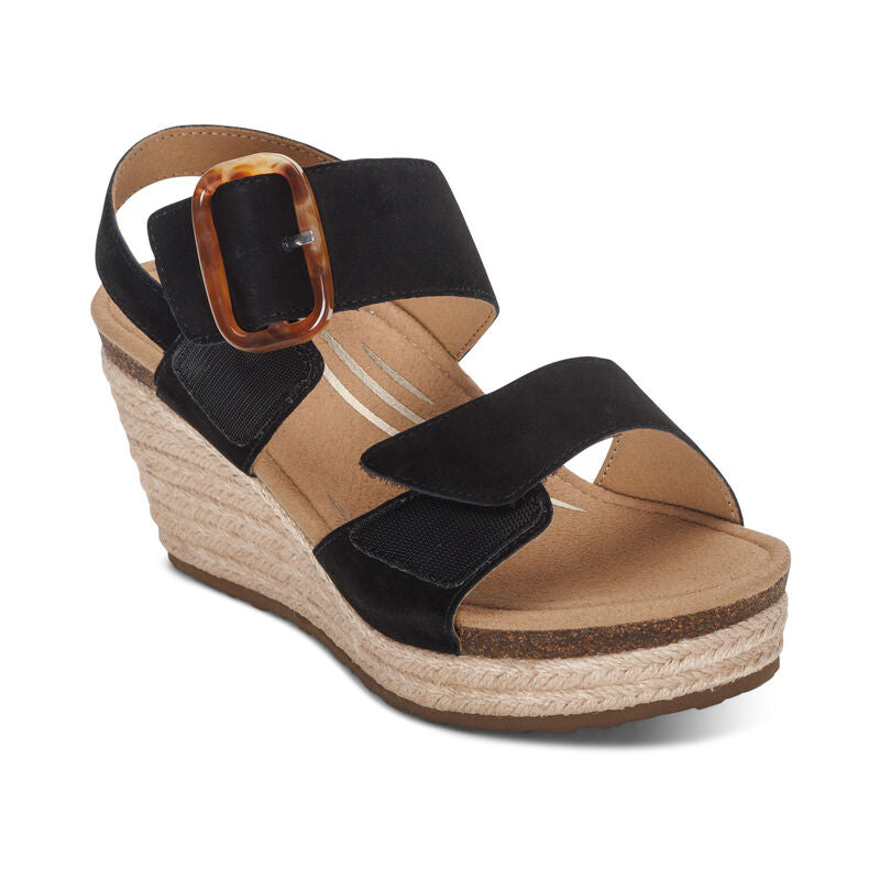 Ashley Buckled Espadrille Wedge in Black