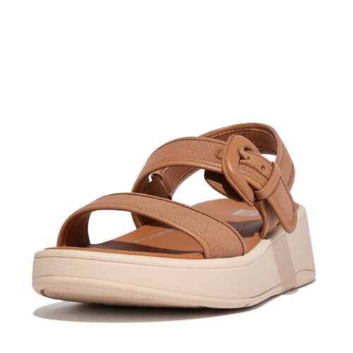 F-Mode Platform Buckled Leather Backstrap Sandal in Latte Tan CLOSEOUTS