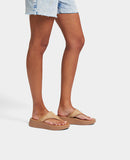 F-Mode Platform Toe Post Sandal in Latte Tan Raffia CLOSEOUTS