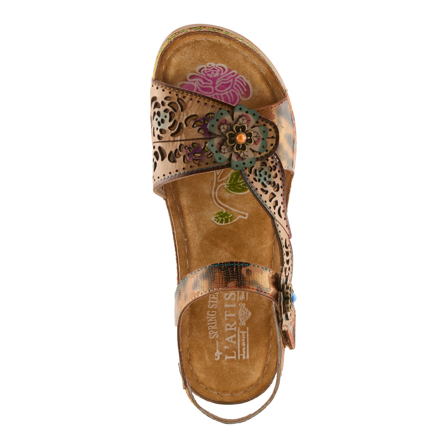 Script Enchanting Backstrap Sandal in Tan Multi