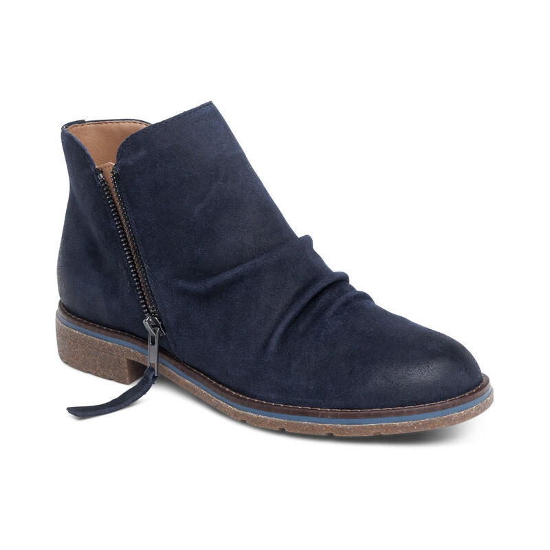 Mila Ruched Zipper Boot in Navy