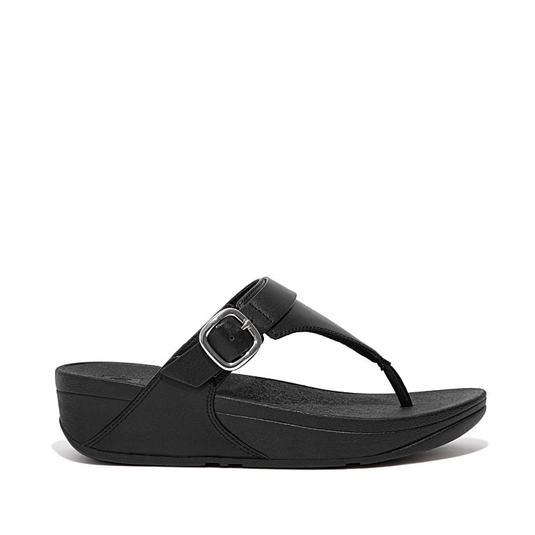 Lulu Toe Post Buckle Sandal in Black Leather