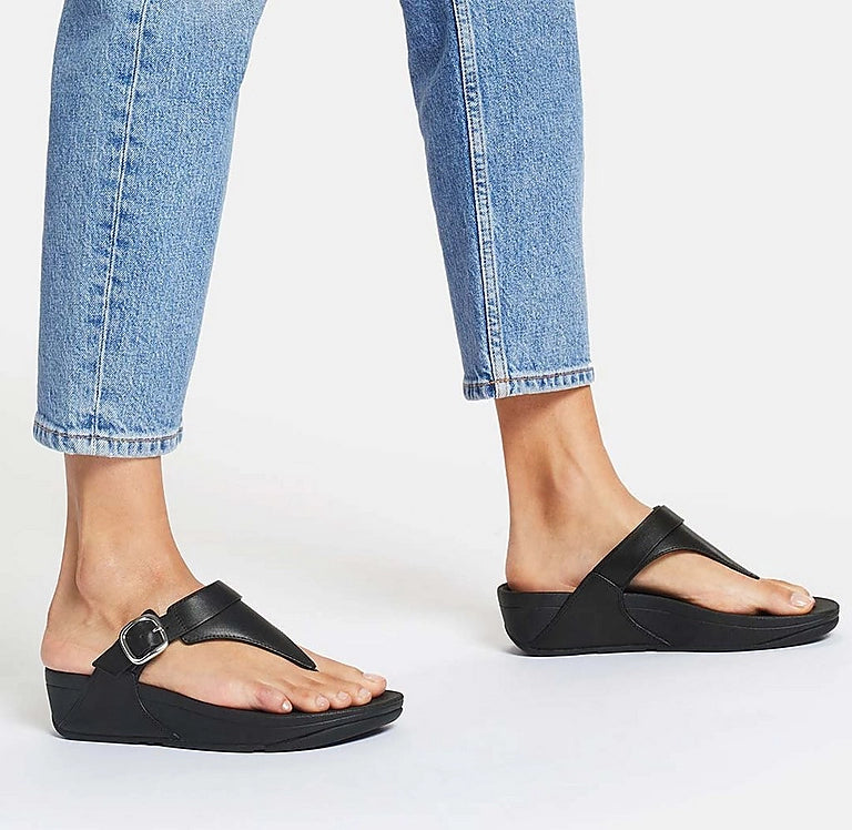 Lulu Toe Post Buckle Sandal in Black Leather