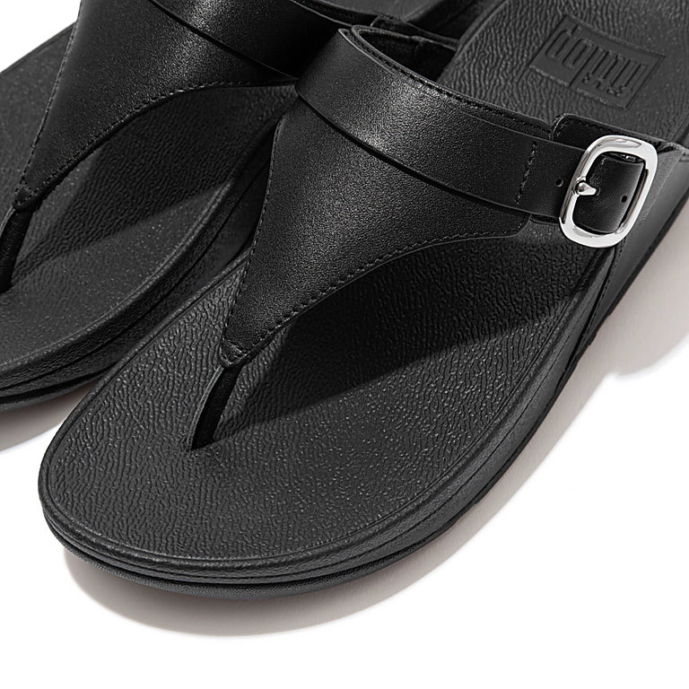 Lulu Toe Post Buckle Sandal in Black Leather