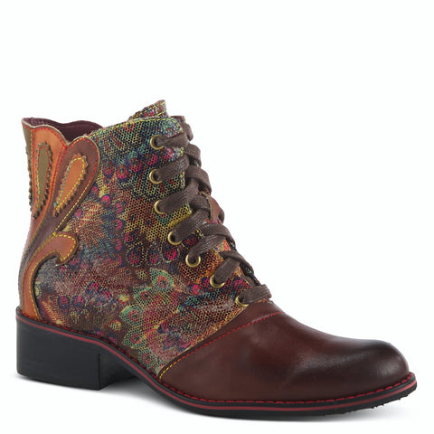Benatar Rainbow Stitched Leather Zipper Boot in Brown Multi