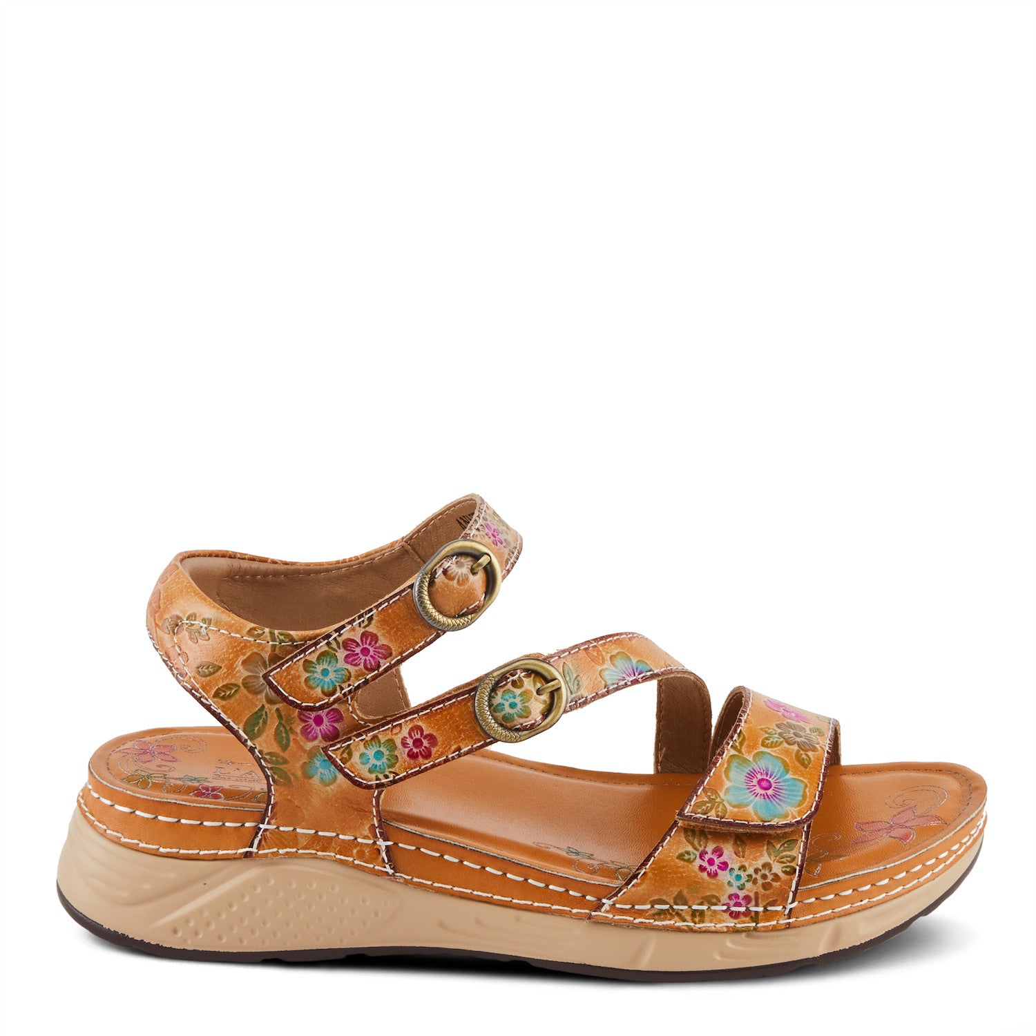 Anneka Refreshing Tri-Strap adjustable sandal in Camel Multi