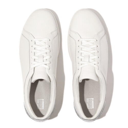 Rally Crystal Backtab Leather Sneaker in White Silver