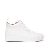 Rally High Top Lace-Up Leather Sneaker with Zipper in White