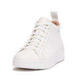 Rally High Top Lace-Up Leather Sneaker with Zipper in White