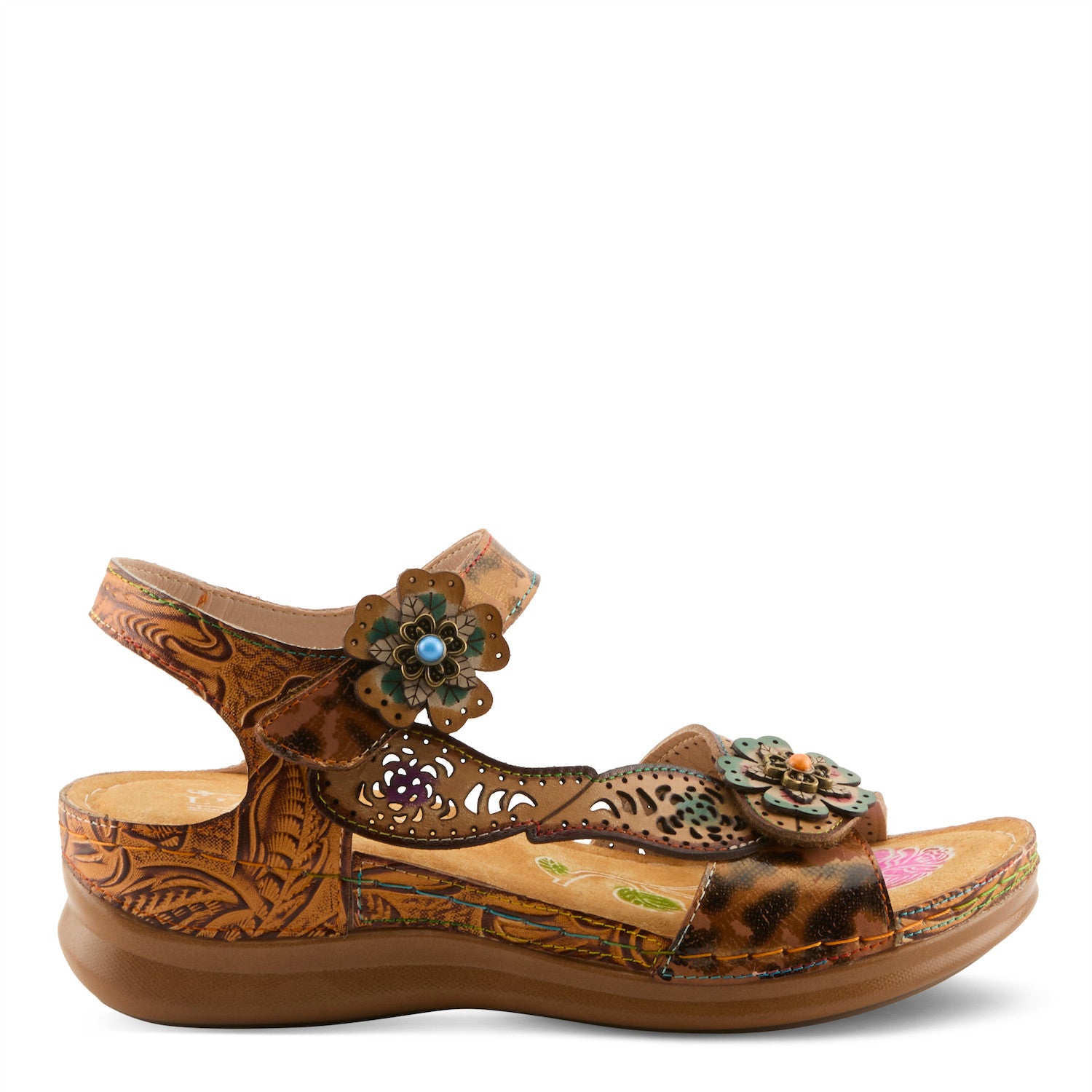 Script Enchanting Backstrap Sandal in Tan Multi