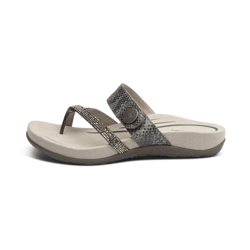 Izzy Adjustable Toe Loop Slide Sandal in Pewter Sparkle