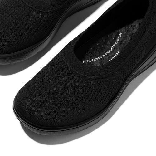 Super-Q Knit Ballet Flats Mary Jane in Black Suede