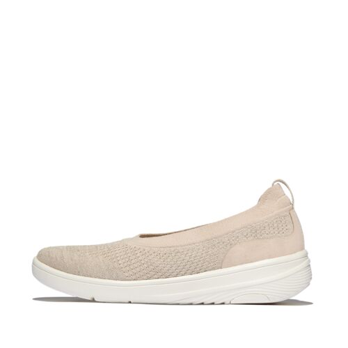 Super-Q Knit Ballet Flats Mary Jane in Stone Beige/Platino Suede