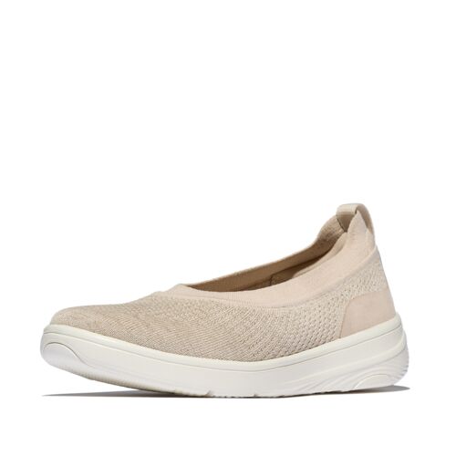 Super-Q Knit Ballet Flats Mary Jane in Stone Beige/Platino Suede