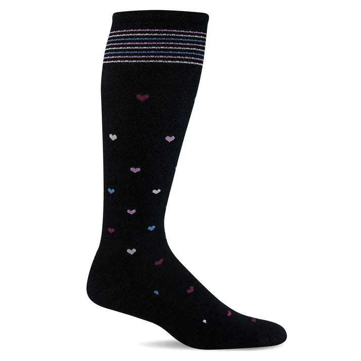 Full Heart Moderate Graduated Compression Sock Wide Calf Fit Black