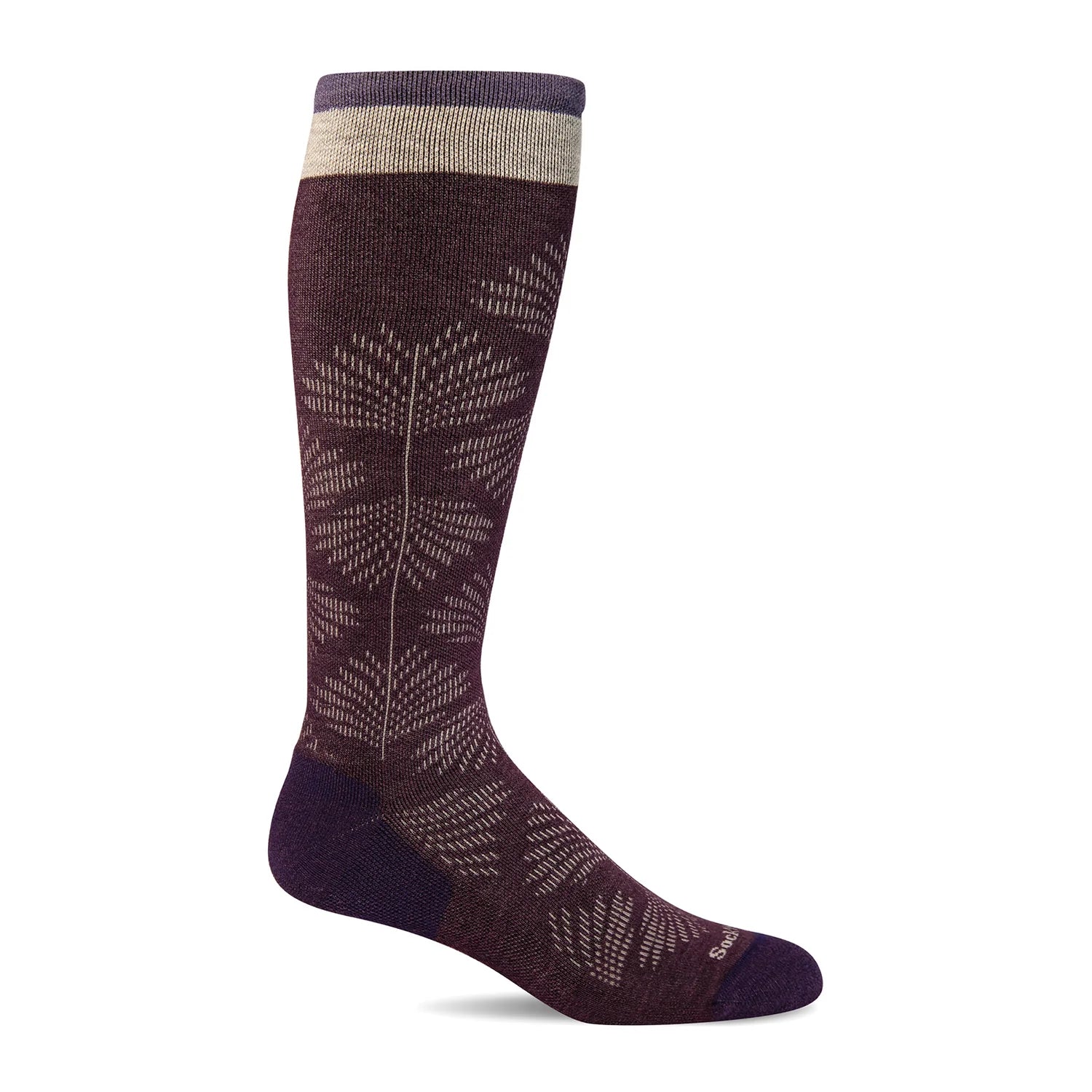 Full Floral Moderate Graduated Compression Sock Wide Calf Fit Blackberry