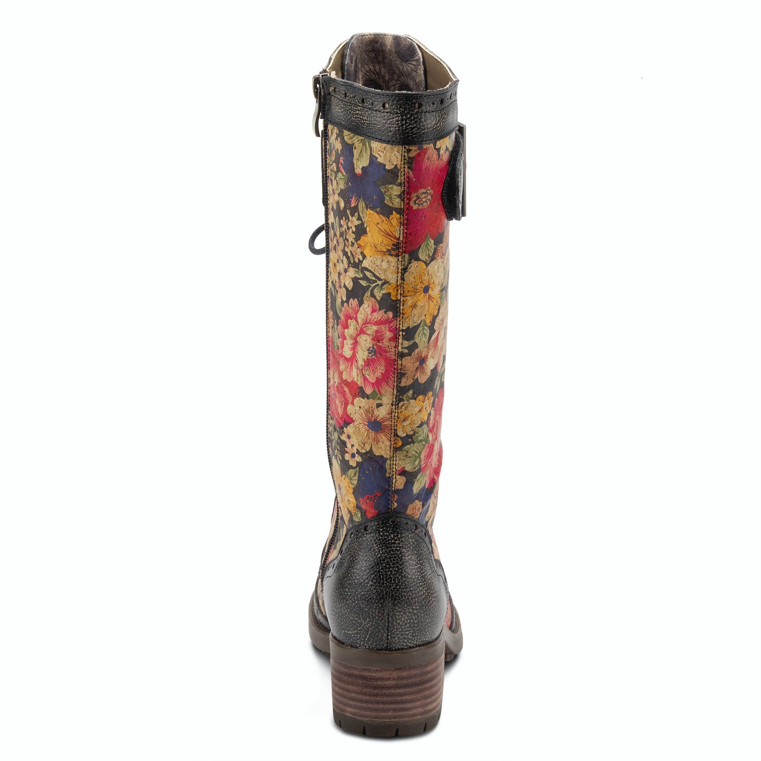 Kisha Knee-High Floral Leather boot in Black