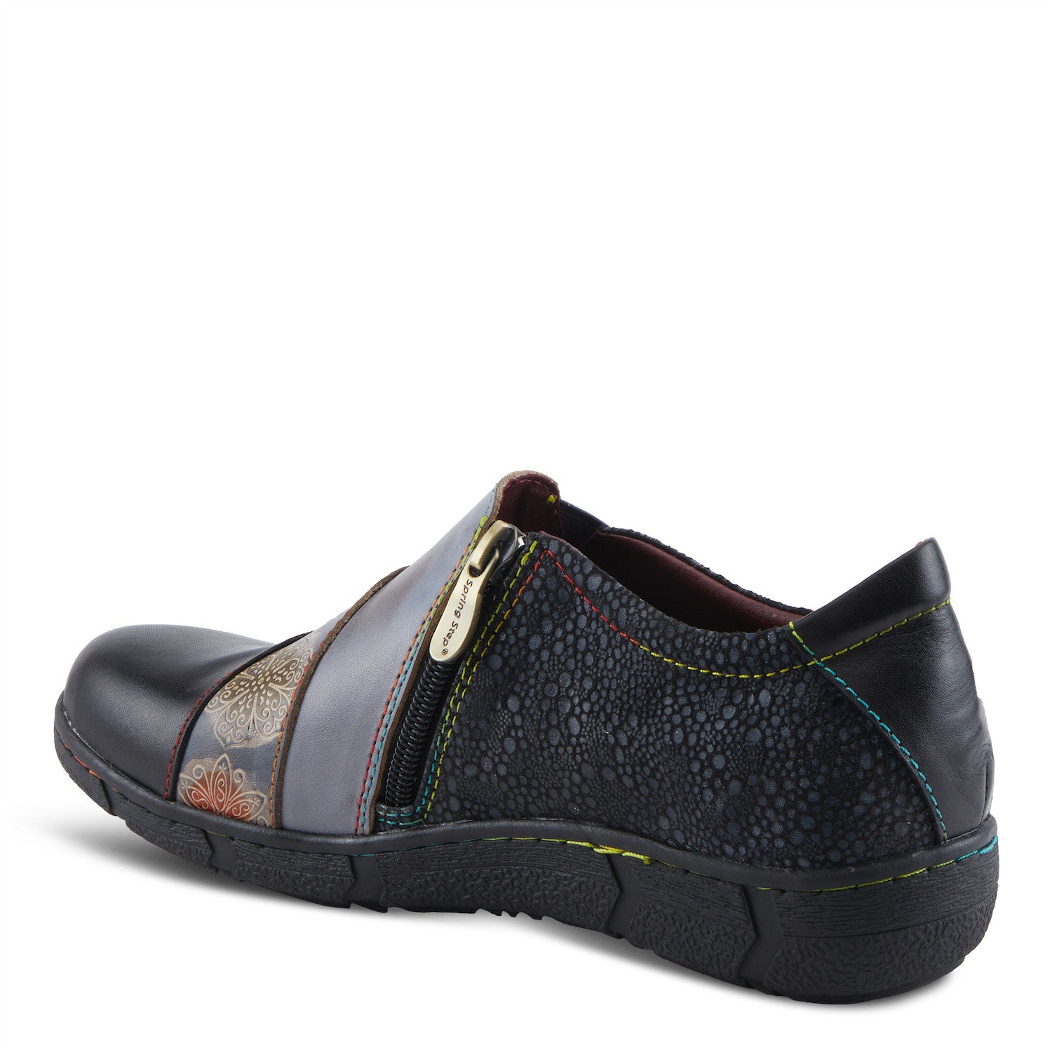 Lata Burnished Leather Clog in Black Multi