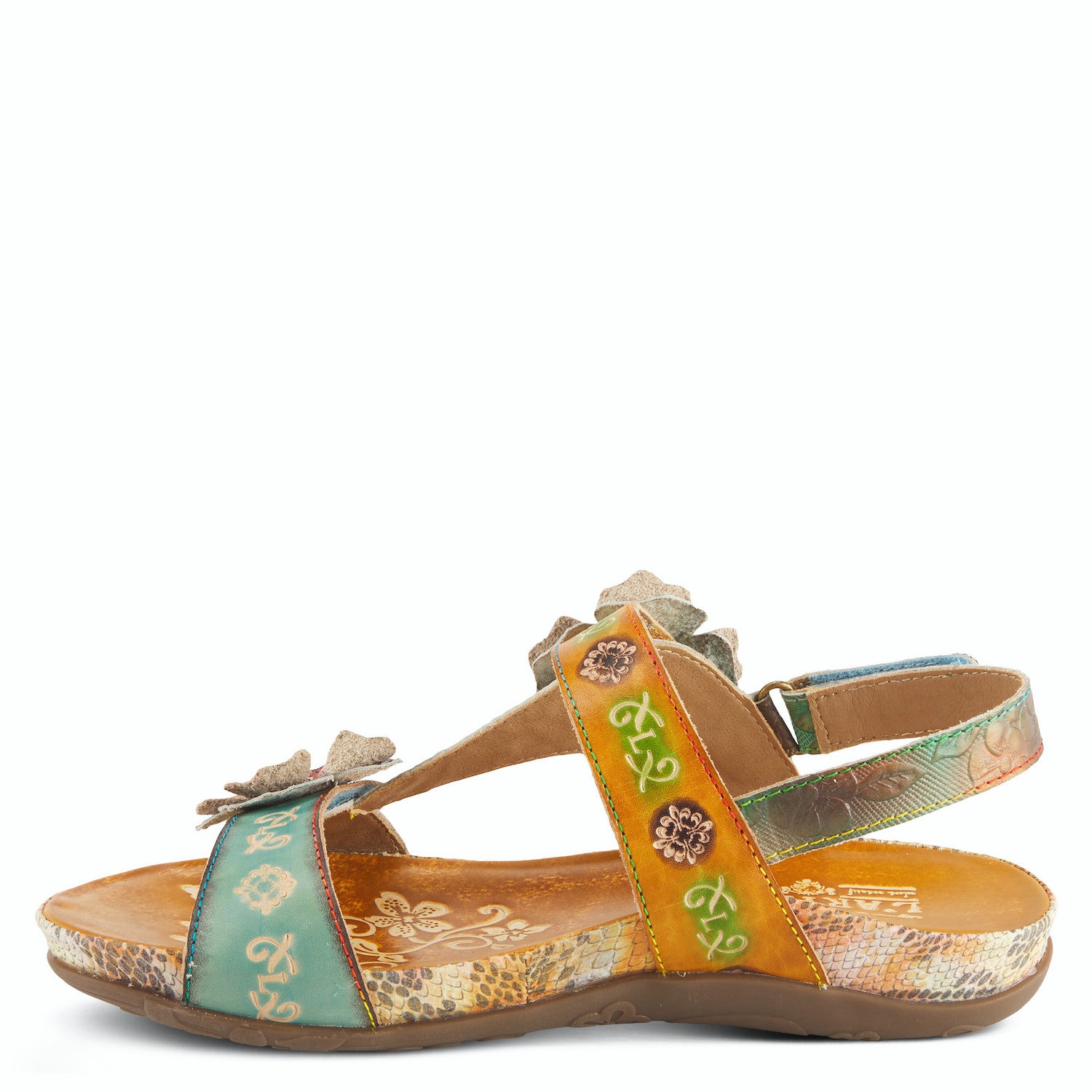 Erica Flowered Walking Sandal in Camel Multi