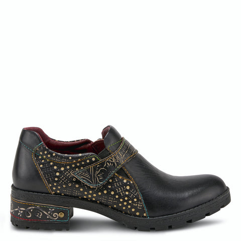 Magda Hook and Loop Leather Low Boot in Black Multi