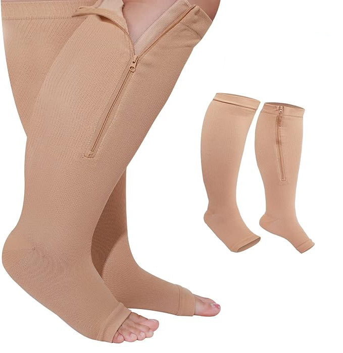 Easy-Use Open Toe Plus-Size Graduated Compression Sock With Zipper