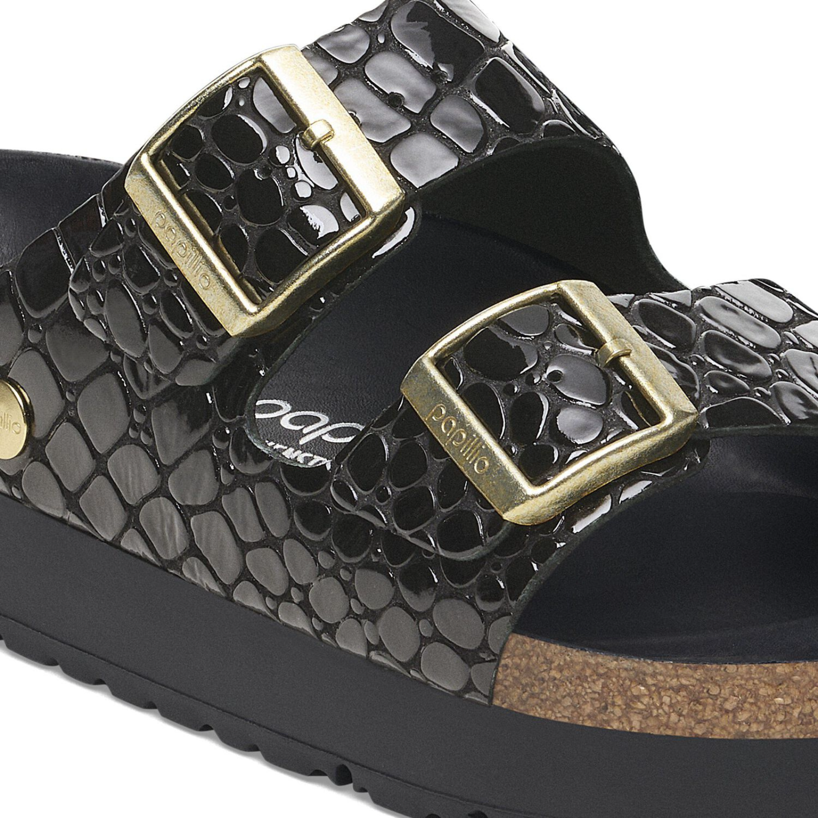 Arizona Platform Croc Patent Leather Black