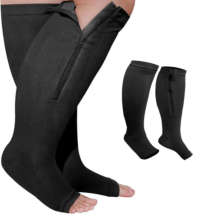 Easy-Use Open Toe Plus-Size Graduated Compression Sock With Zipper