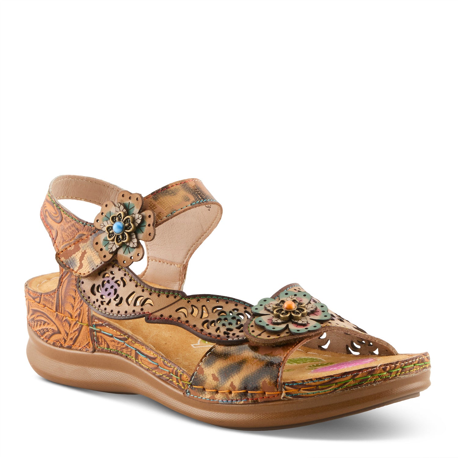 Script Enchanting Backstrap Sandal in Tan Multi