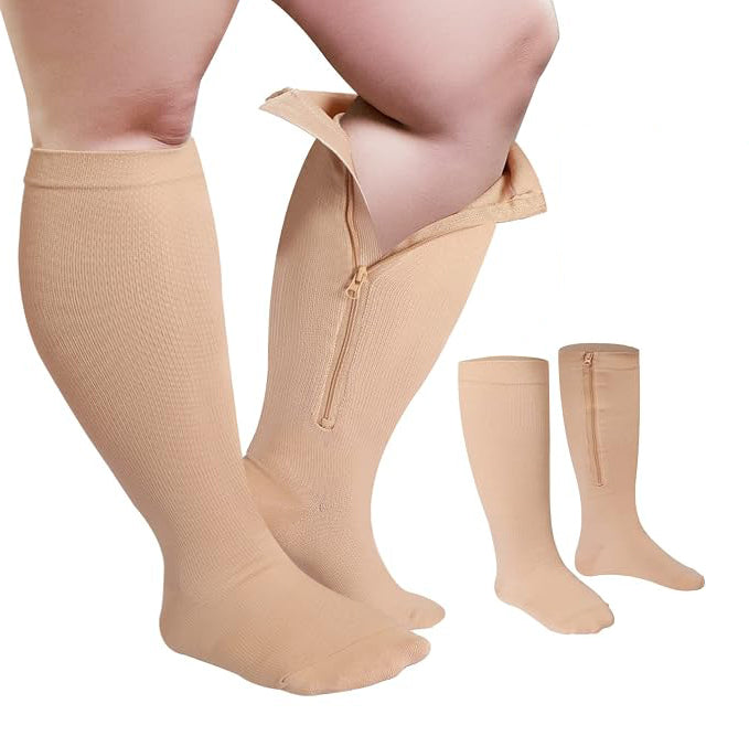 Easy-Use Closed Toe Plus-Size Graduated Compression Sock With Zipper