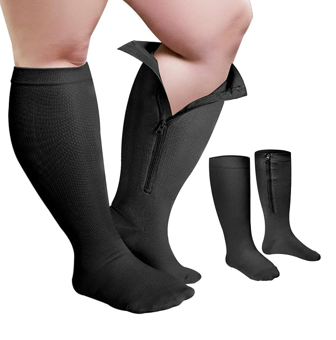 Easy-Use Closed Toe Plus-Size Graduated Compression Sock With Zipper