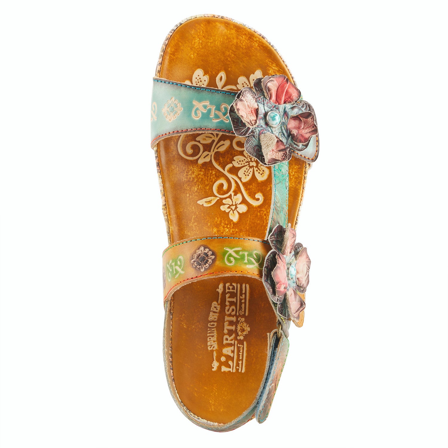 Erica Flowered Walking Sandal in Camel Multi