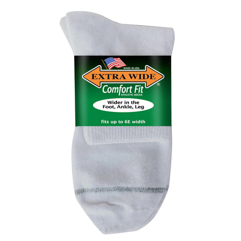 Extra Wide Socks Co. Athletic Quarter Sock in White