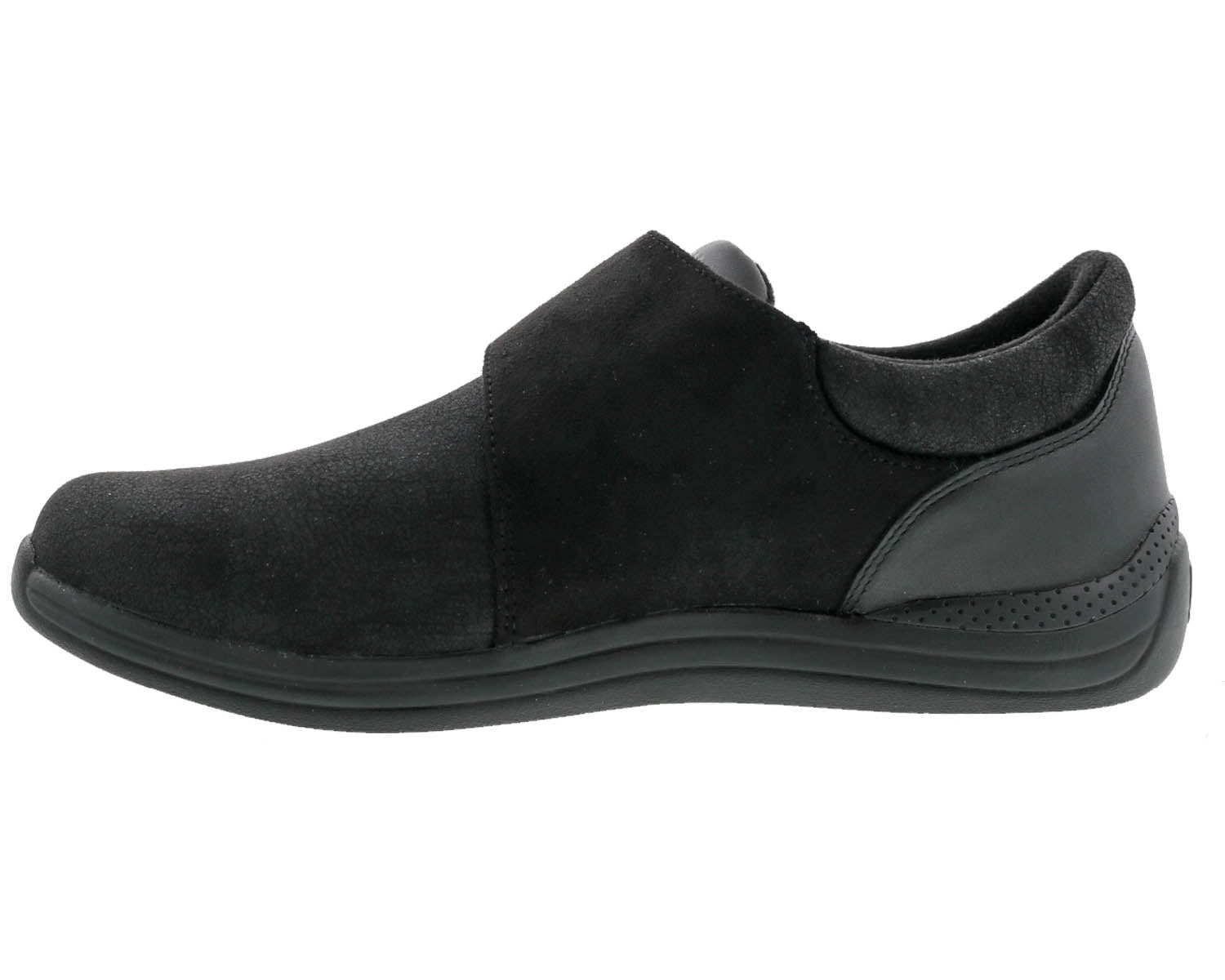 Women's Moonlight Velcro Shoe DOUBLE WIDE in Black Stretch Leather