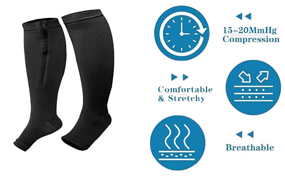 Easy-Use Open Toe Plus-Size Graduated Compression Sock With Zipper