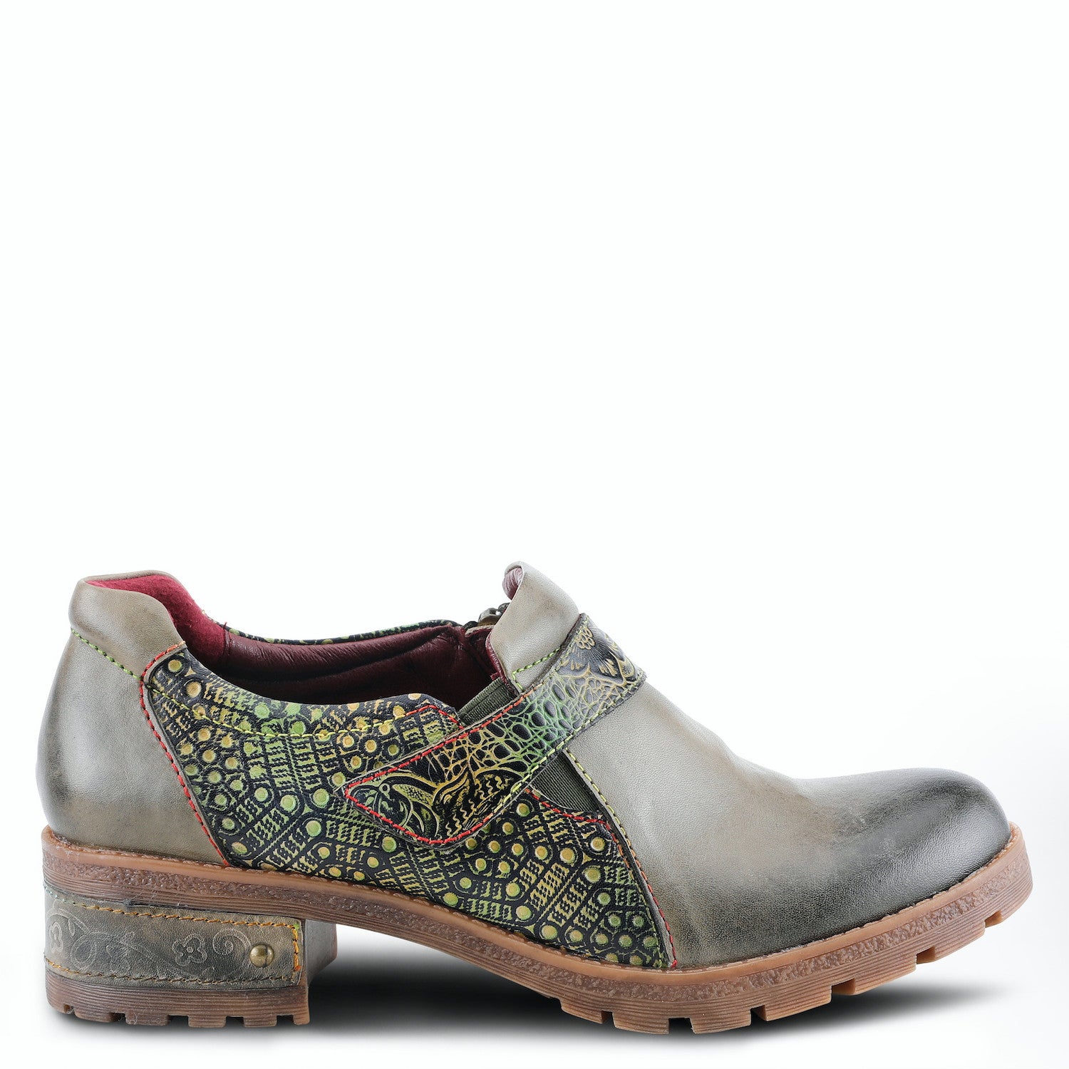 Magda Hook and Loop Leather Low Boot in Olive Multi