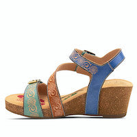 Tanja Hand Painted Strappy Wedge in Mint Green Multi