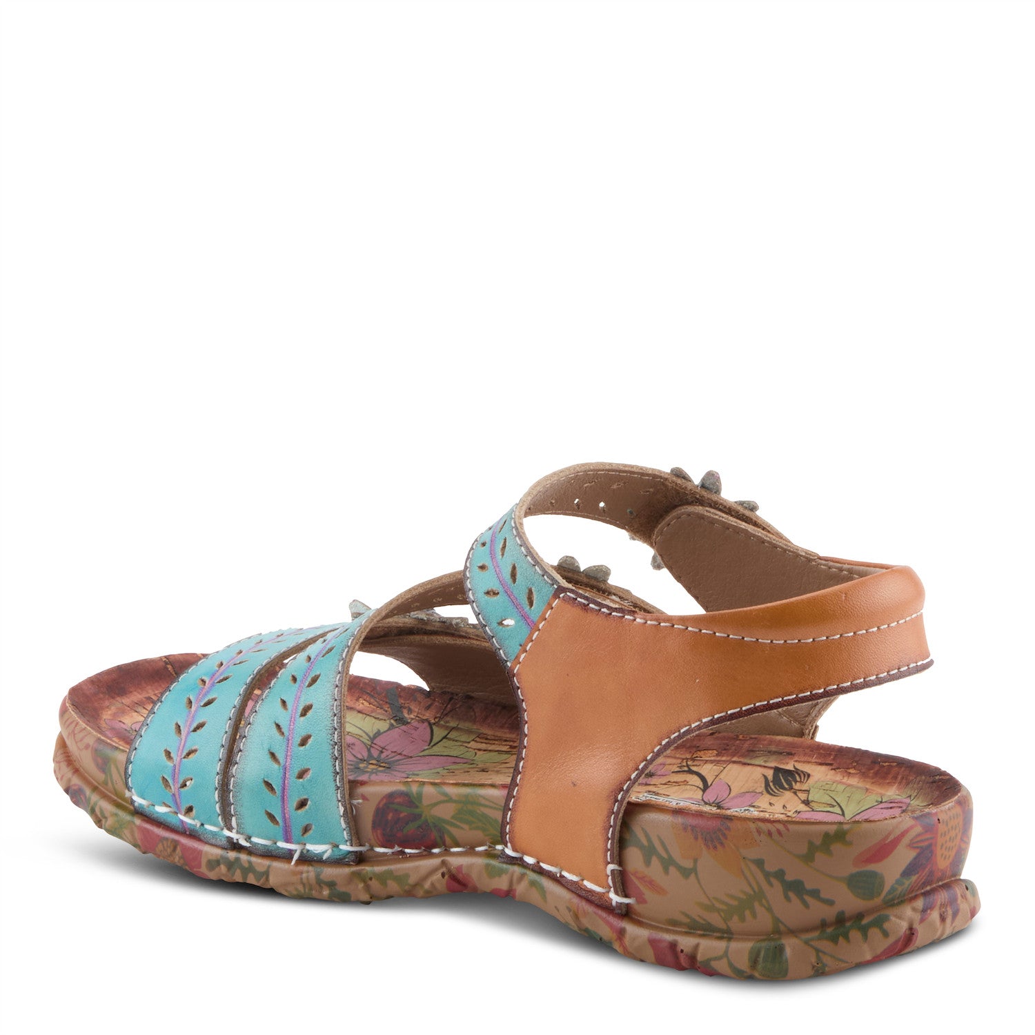 Anewtrio Hand Painted Strappy Sandal in Turquoise Multi