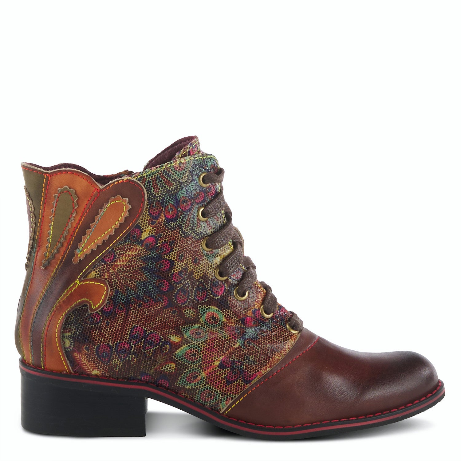 Benatar Rainbow Stitched Leather Zipper Boot in Brown Multi