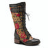 Kisha Knee-High Floral Leather boot in Black