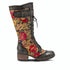 Kisha Knee-High Floral Leather boot in Black