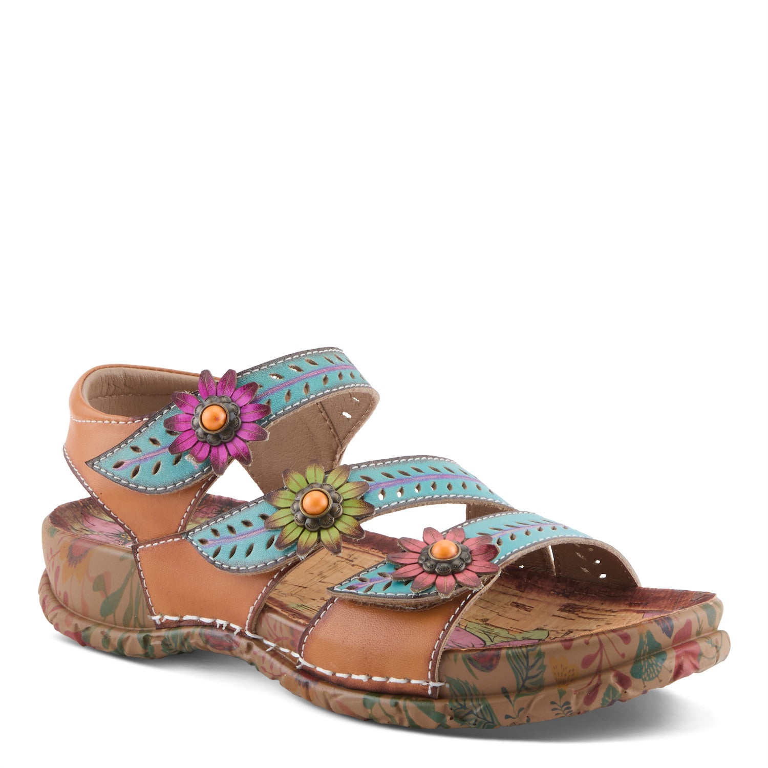 Anewtrio Hand Painted Strappy Sandal in Turquoise Multi