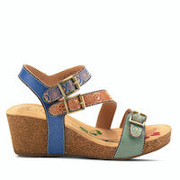 Tanja Hand Painted Strappy Wedge in Mint Green Multi