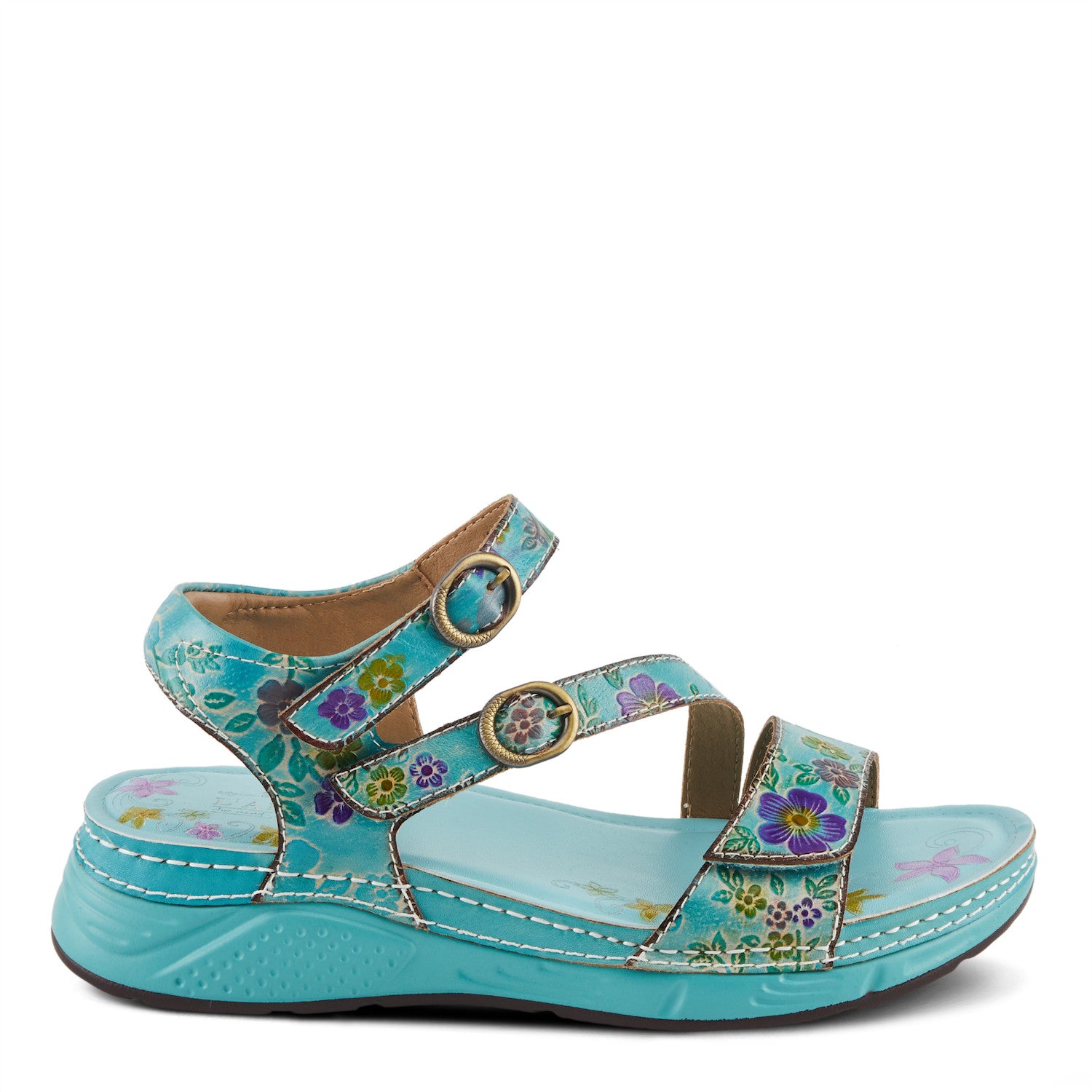 Anneka Refreshing Tri-Strap adjustable sandal in Sky Blue Multi