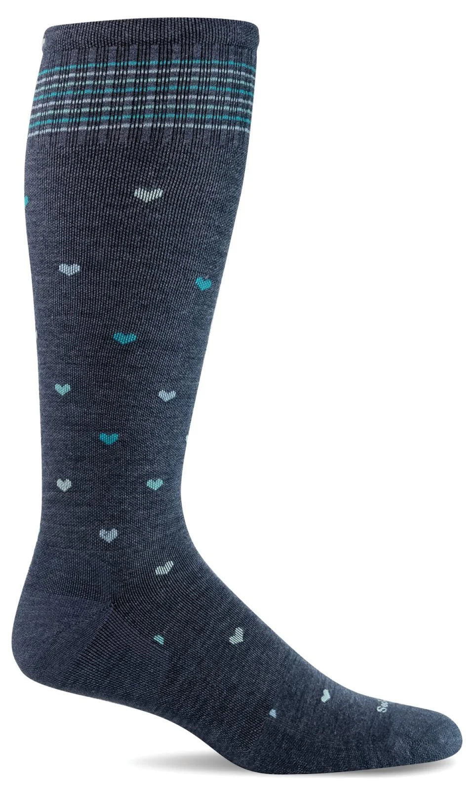 Full Heart Wide Calf Fit Moderate Graduated Compression Sock in Denim