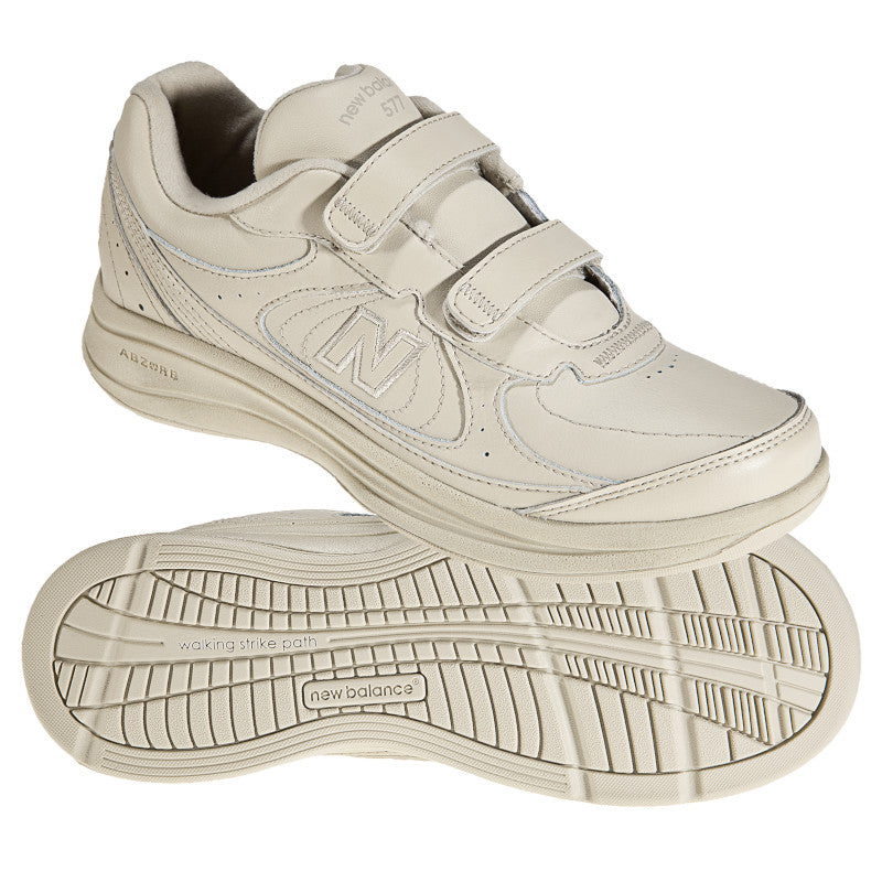 Women's Walking 577 Black Hook and Loop Shoe in Bone