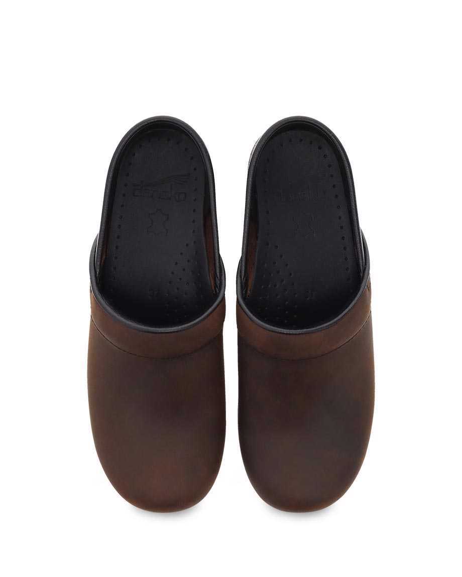 The Professional Wide Clog in Antique Brown Leather