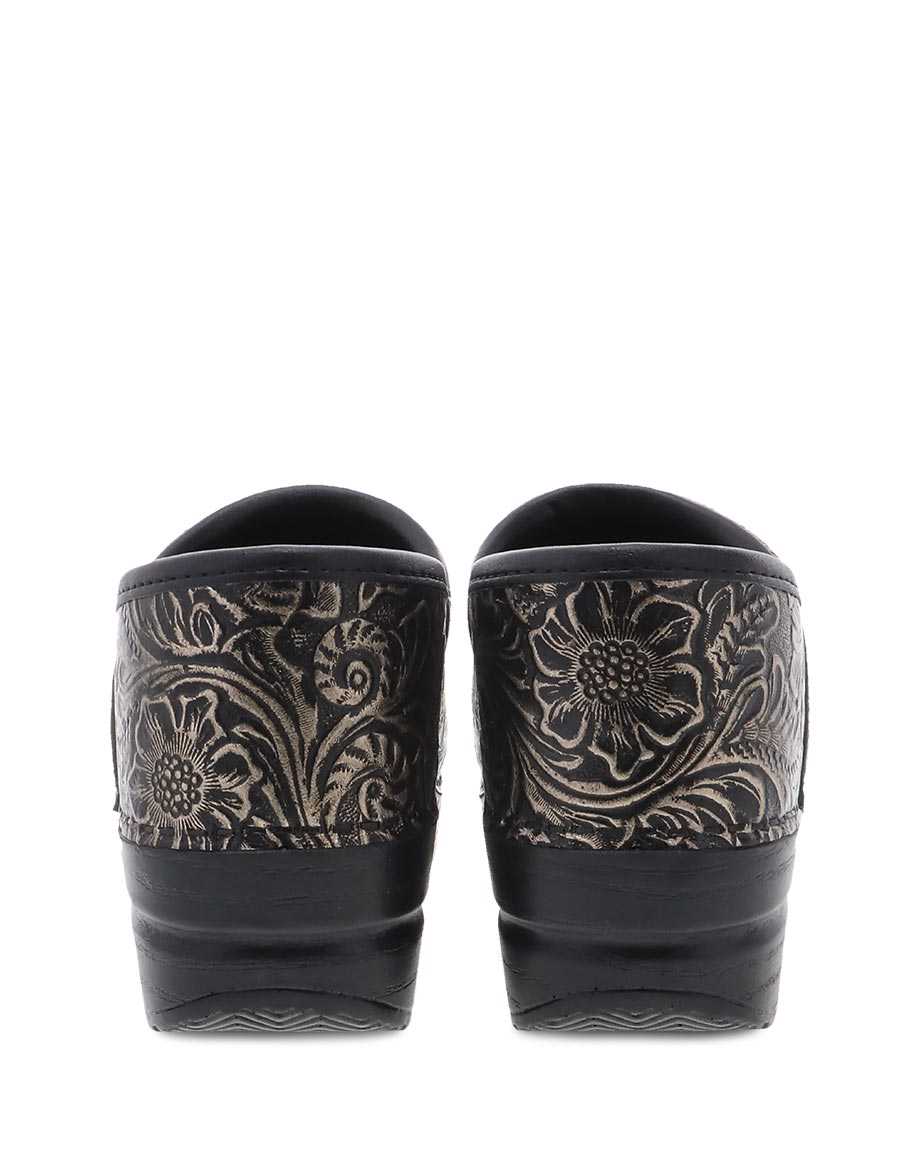 The Professional Clog in Black Tooled Leather