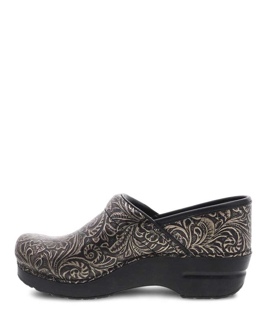 The Professional Clog in Black Tooled Leather