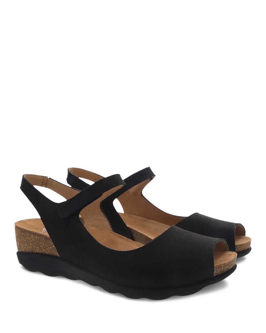 Marcy Peep Toe Walking Sandal in Black